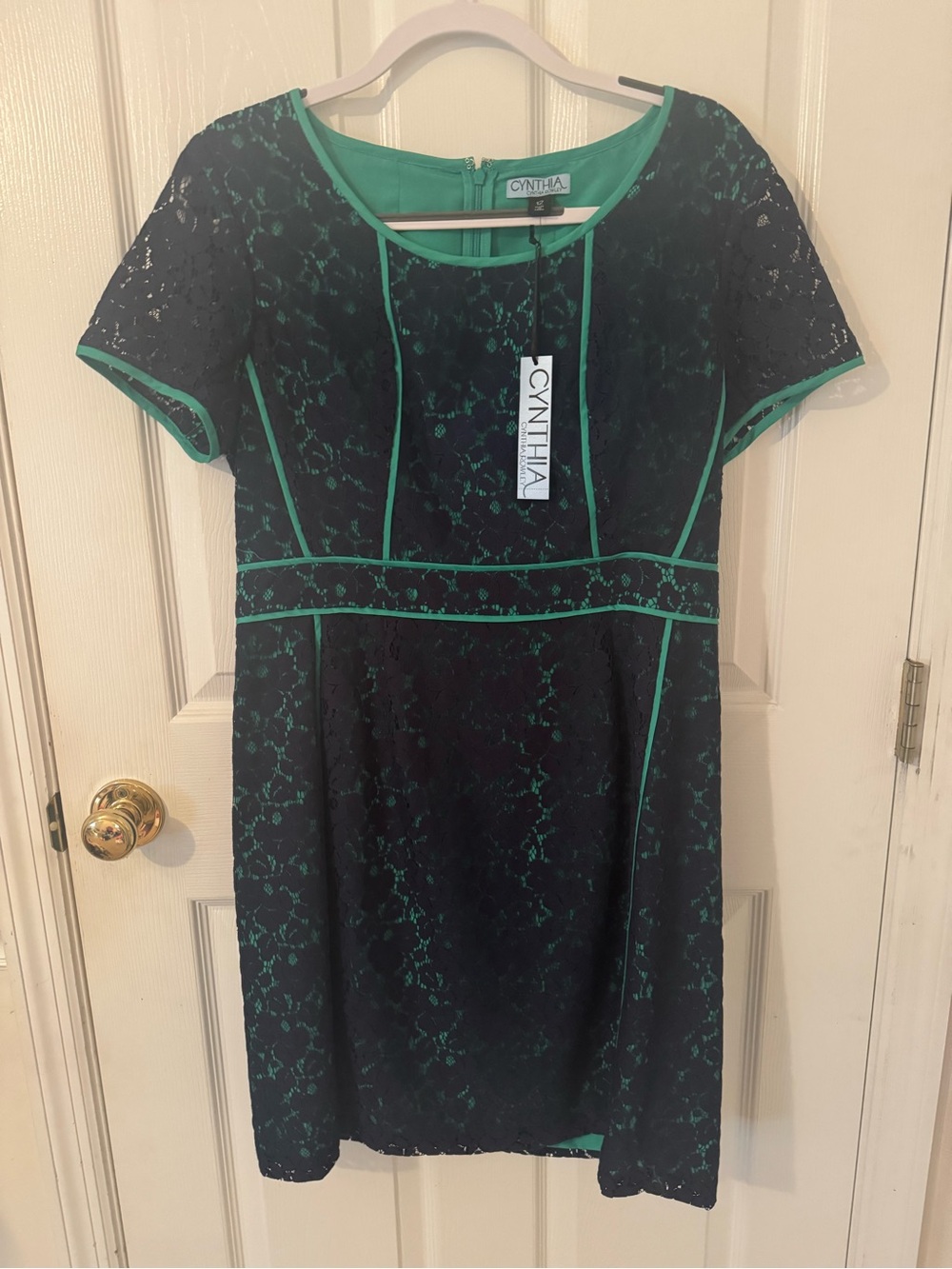 Cynthia Rowley Navy Lace Midi Dress with Green Trim